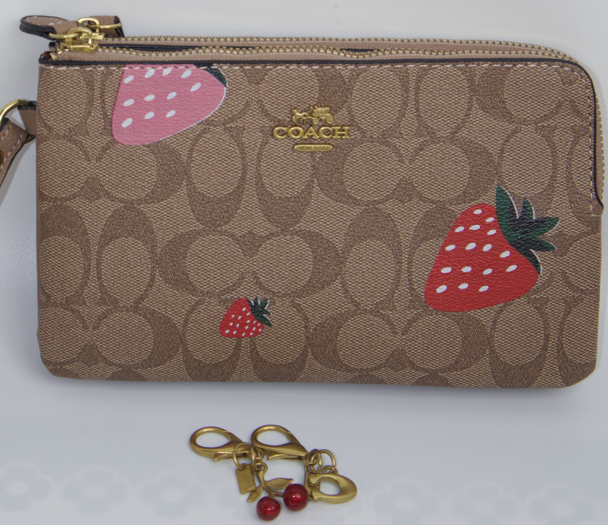 Coach Corner Zip Wristlet with Wild Strawberry Print. - Image 2