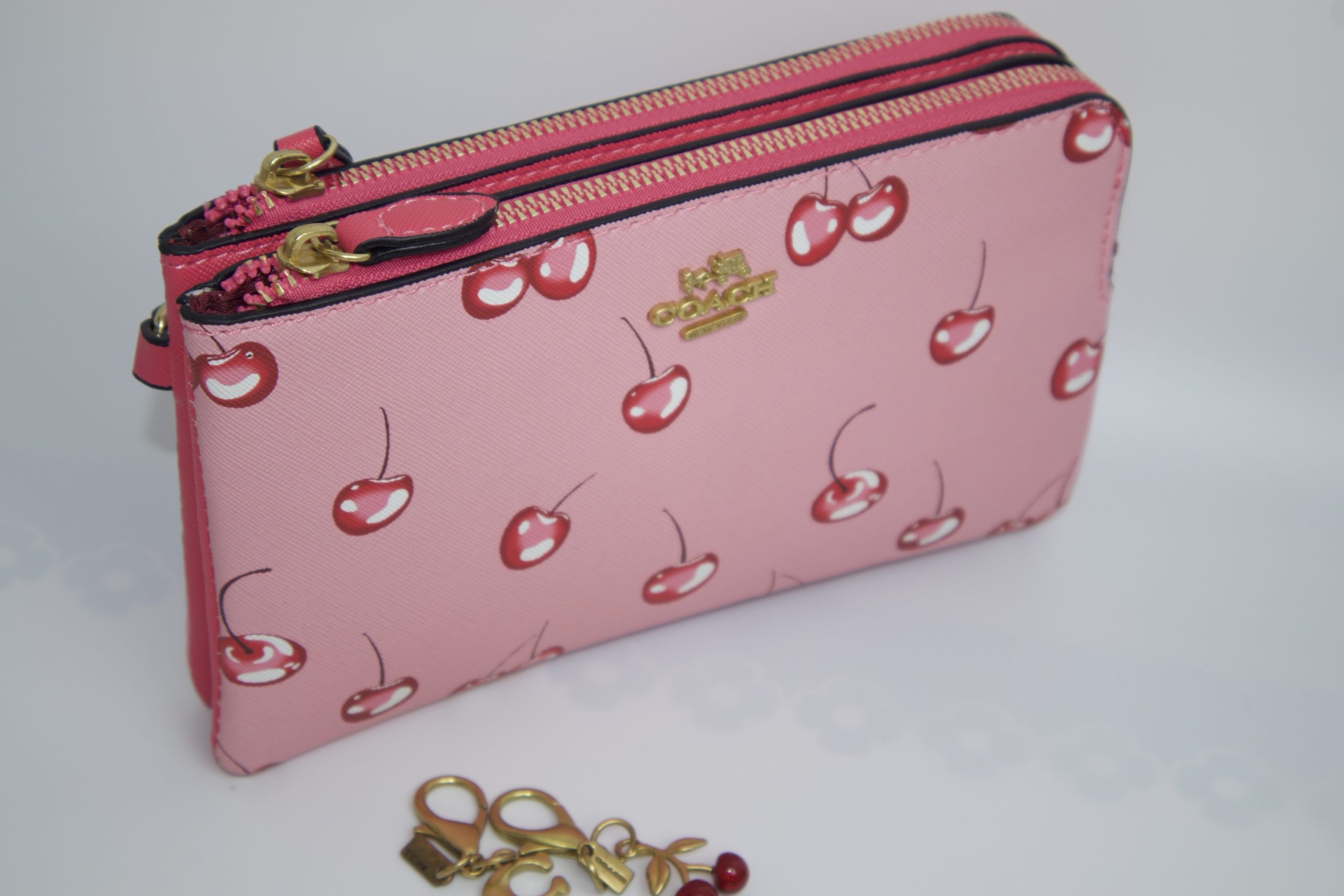 Coach Corner Zip Wristlet with Cherry Print - Image 4