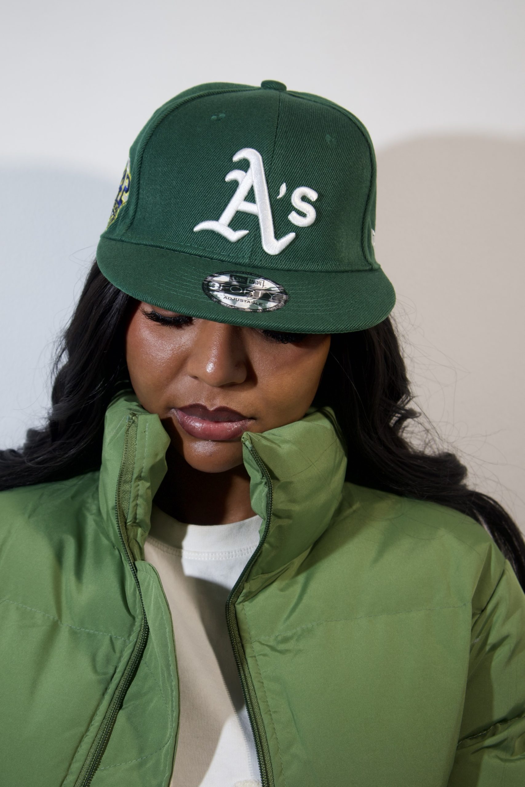 UNISEX OAKLAND ATHLETICS MLB TEAM LOGO GREEN 9FIFTY STRETCH SNAP CAP - Image 2